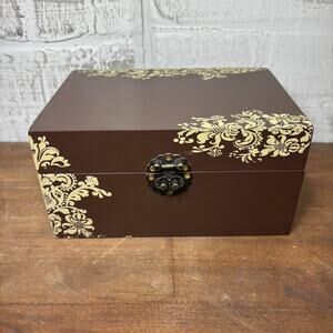 Decorative Stenciled Storage Box with Metal Latch